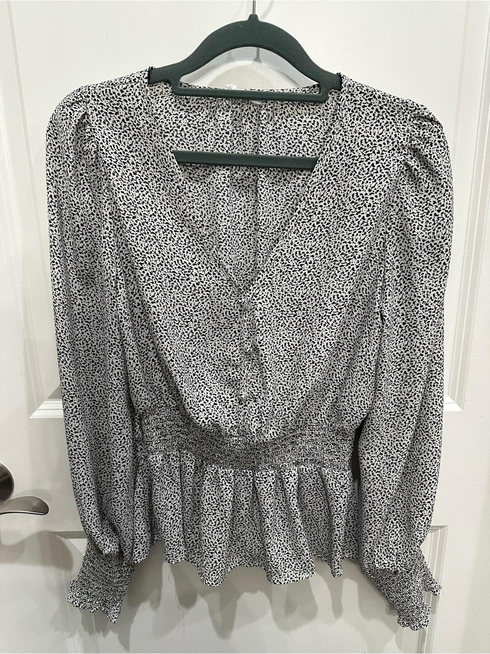 Sienna Sky Black & White Printed V-Neck Peplum Blouse - Picture 1 of 5